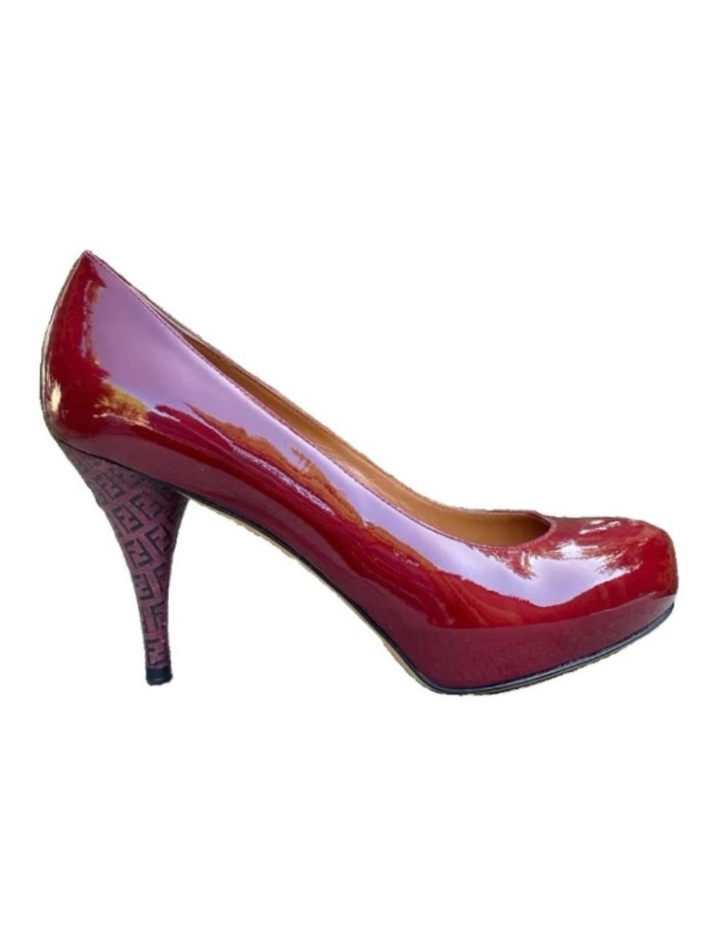 Fendi FF Logo Patent Leather Pumps Burgundy 7
